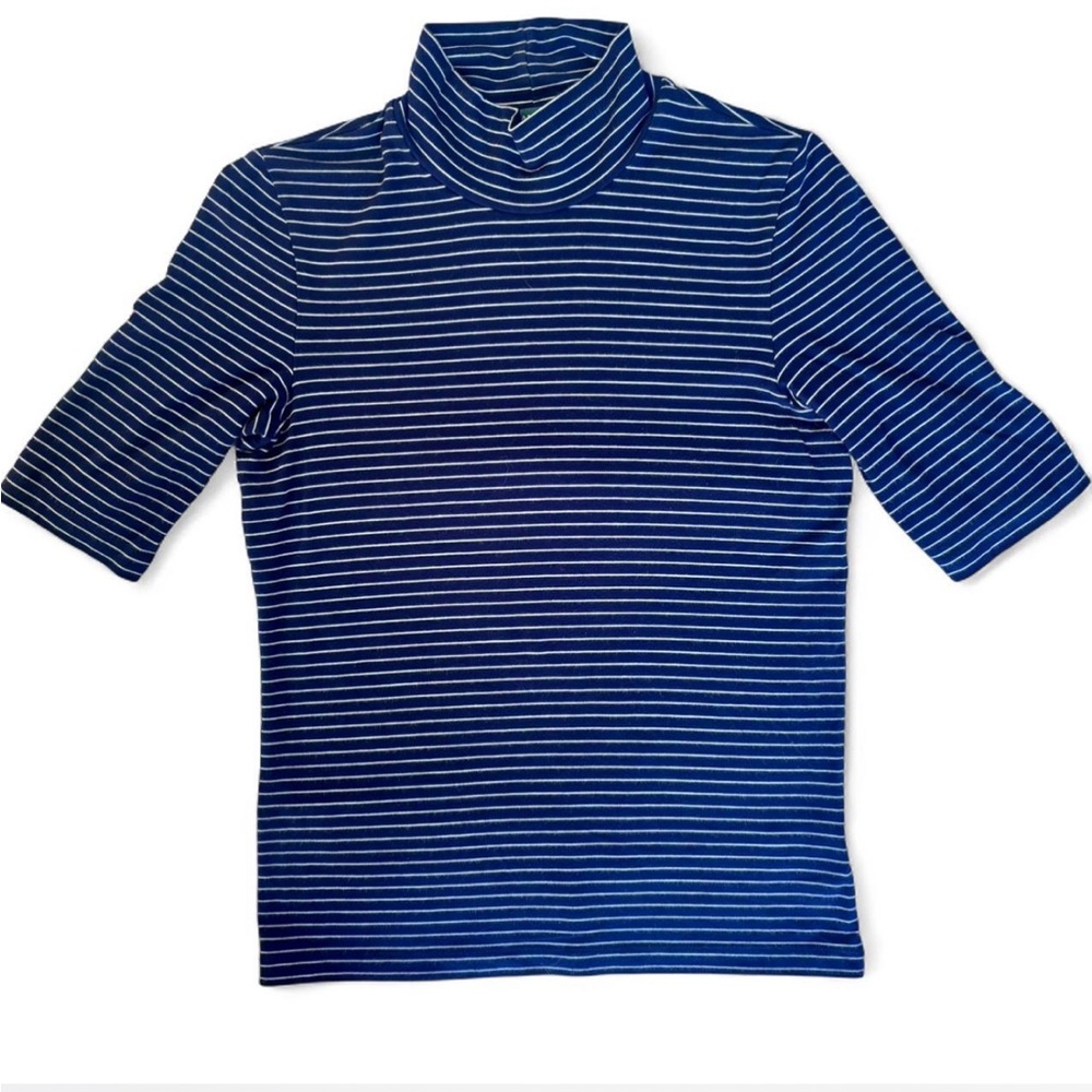 Ralph Lauren Navy & White Striped Turtleneck Top